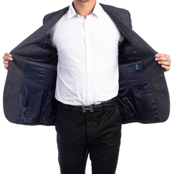 Dark Grey Wool Notch Lapel Men's Jacket - Picture 4 of 7